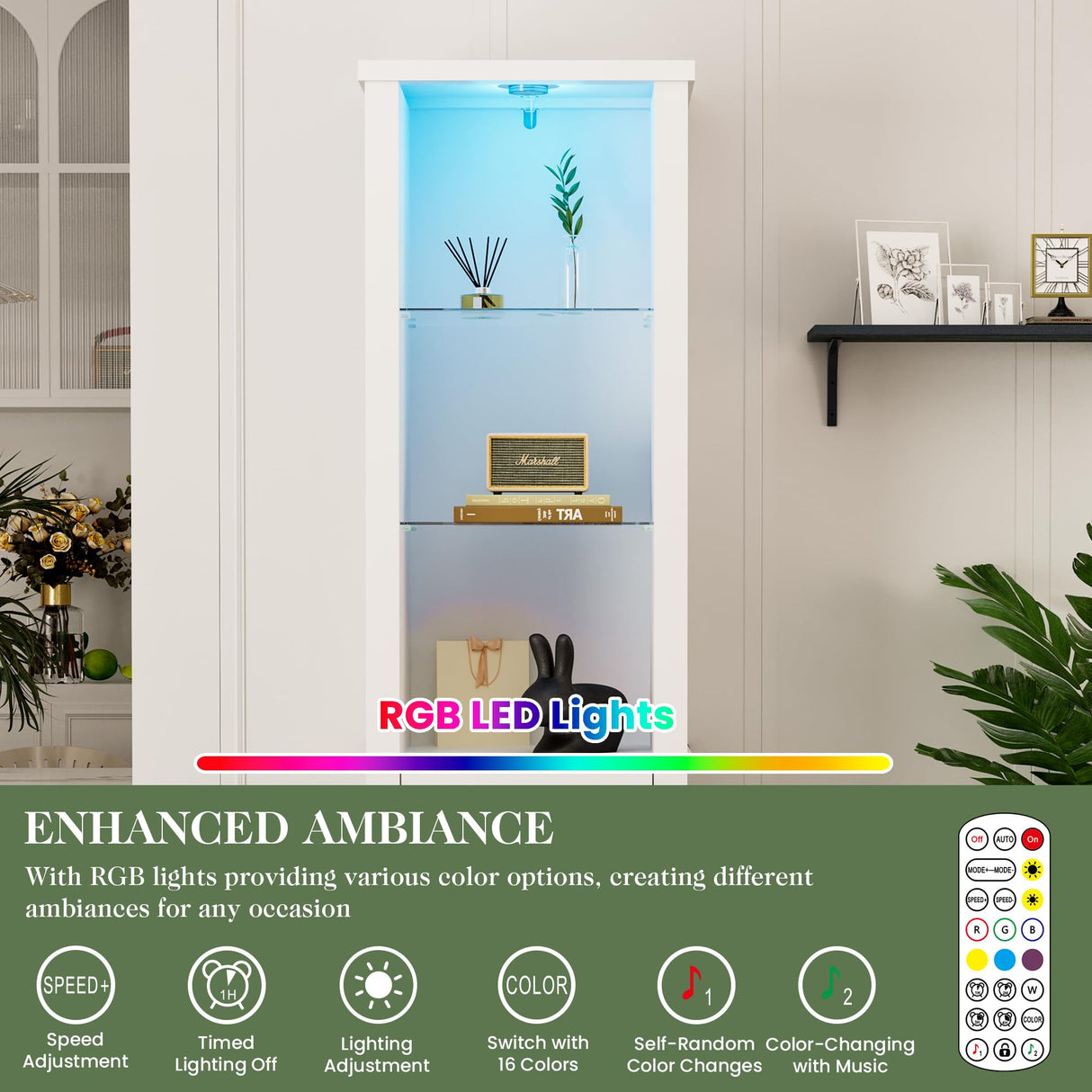 RoyalCraft 75'' Tall Storage Cabinet with LED Light, Farmhouse Pantry Cabinet with Tempered Glass Adjustable Shelves & Barn Door, Freestanding Linen Tower for Bathroom, Living Room, Kitchen, White RoyalCraft