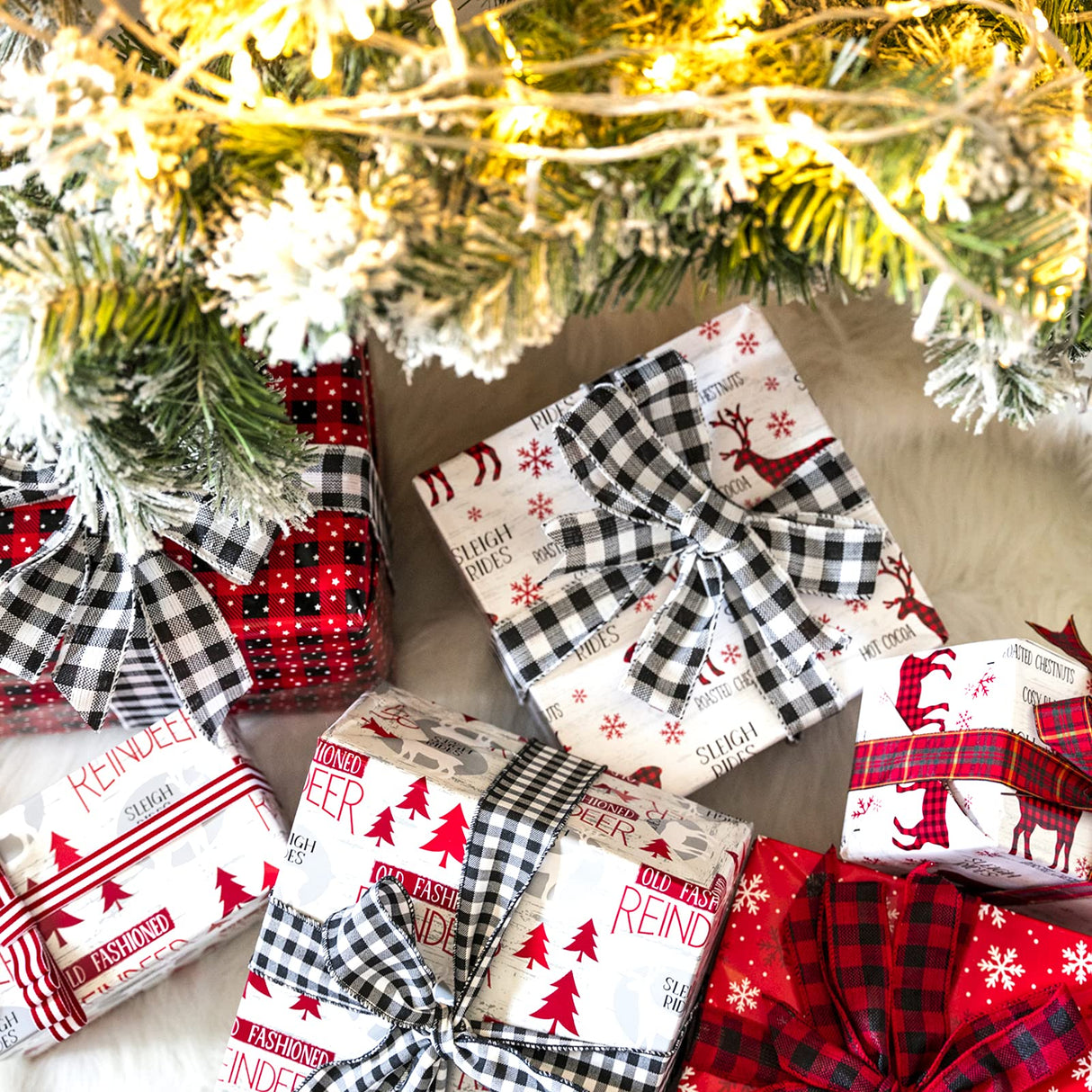 WRAPAHOLIC 30 Inch Christmas Wrapping Paper Roll - Jumbo Roll Rustic Holiday Woodland Scenes - Snowflake, Plaid, Reindeer - 4 Rolls - 30 Inch x 120 Inch Per Roll WRAPAHOLIC