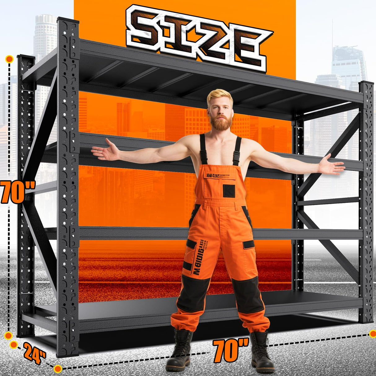 LLIIFFEE 70''W Garage Shelving Heavy Duty, Metal Garage Shelves, 7000LBS Storage Shelves 4 Tier Adjustable Steel Shelving Units, Wide Industrial Shelving Storage Rack for Warehouse, Basement,Black LLIIFFEE