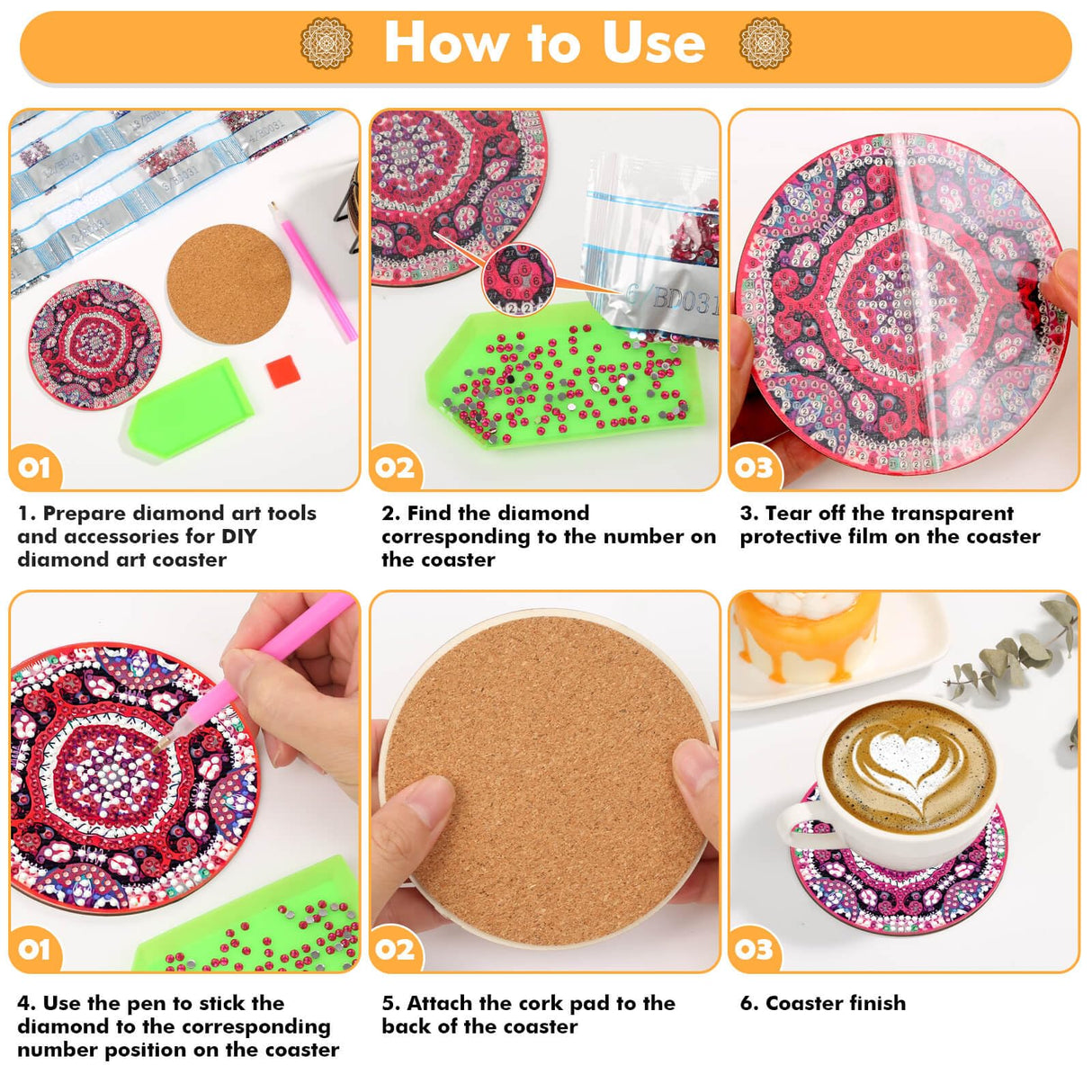 Caffox 20 Pieces Diamond Art Painting Coasters Kit with Holder, Diamond Art Coasters, DIY Diamond Art Crafts Projects, Diamond Art Kits for Adults and Beginners(Mandala Style) Caffox