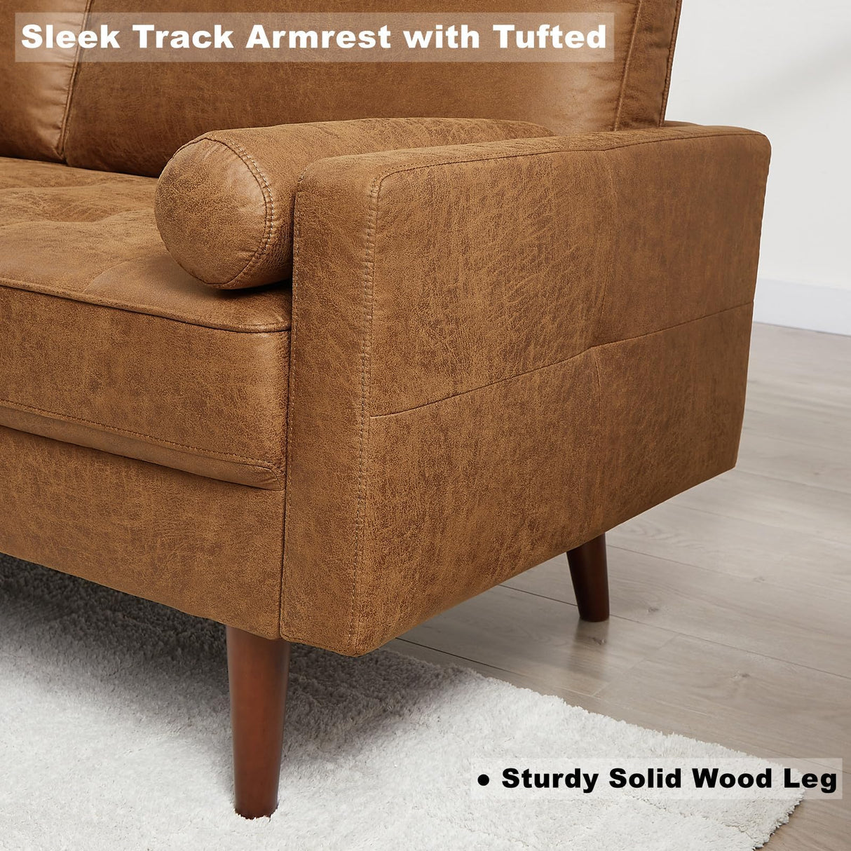 HIFIT Sectional Couches Set for Living Room, 68'' Mid Century Modern Faux Leather Sofa Couch w/Tufted Deep Love Seat & 2 Pillow, Home Sofa Living Room Small Couch for Bedroom, Office, Apartment, Brown HIFIT