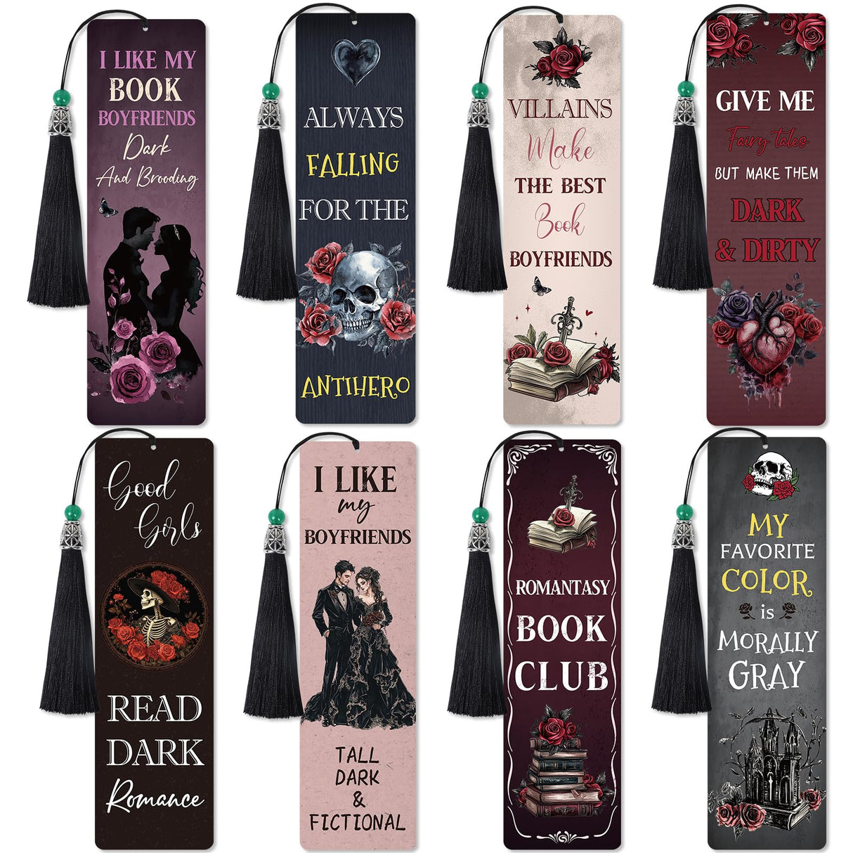 Sitsink Gothic Diamond Art Bookmarks - 8 Pcs Dark Romance Diamond Painting Bookmarks Horror Halloween Christmas Gifts for Women DIY Gem Art Rhinestone Crafts Kit for Women Sitsink