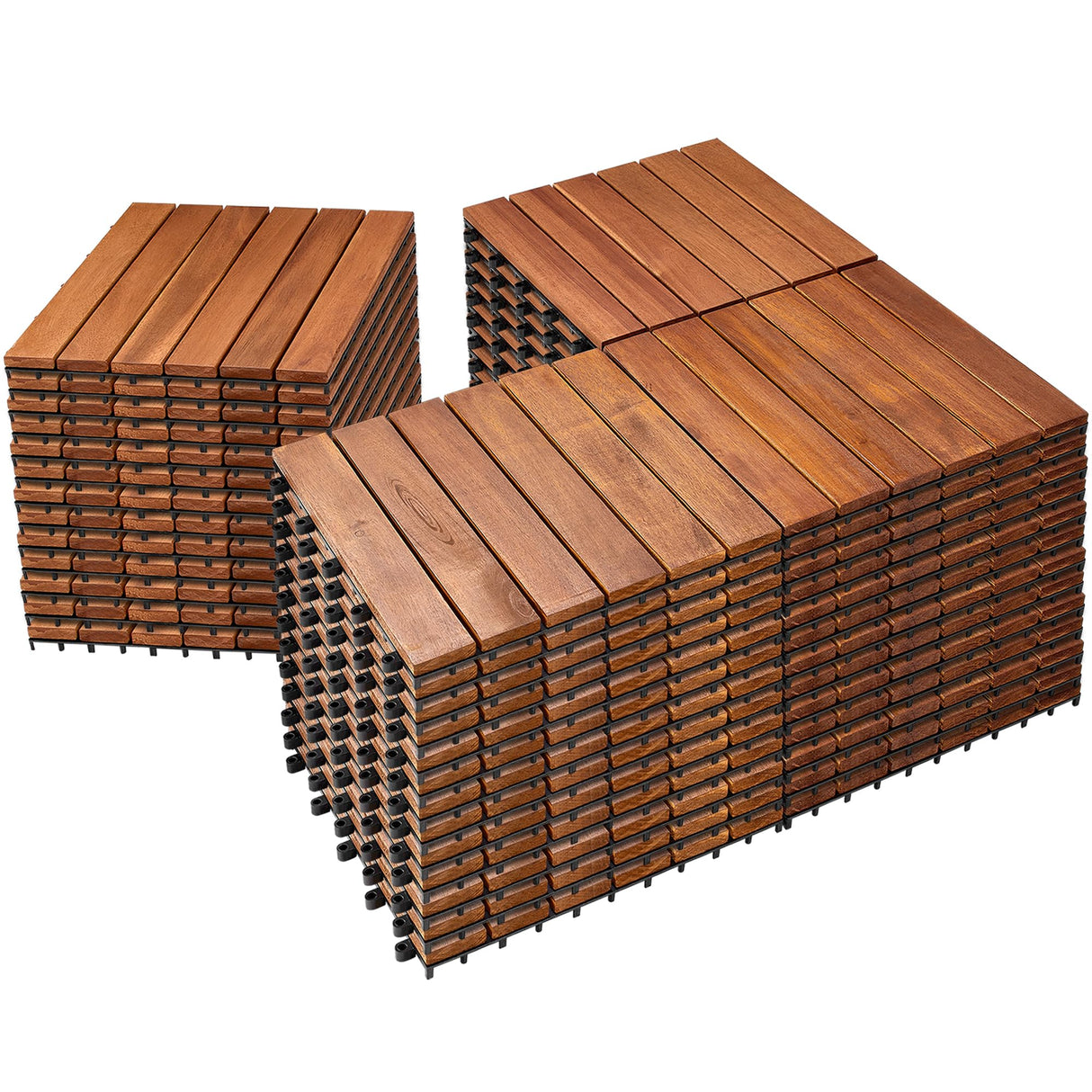 PrimeZone 54 PCS FSC Certified Acacia Wood Interlocking Deck Tiles - 12" x 12" Waterproof Indoor Outdoor Patio Flooring Decking Tiles for Balcony, Backyard & Poolside, All Weather Use, Natural Wood PrimeZone