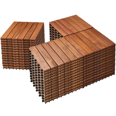PrimeZone 54 PCS FSC Certified Acacia Wood Interlocking Deck Tiles - 12" x 12" Waterproof Indoor Outdoor Patio Flooring Decking Tiles for Balcony, Backyard & Poolside, All Weather Use, Natural Wood