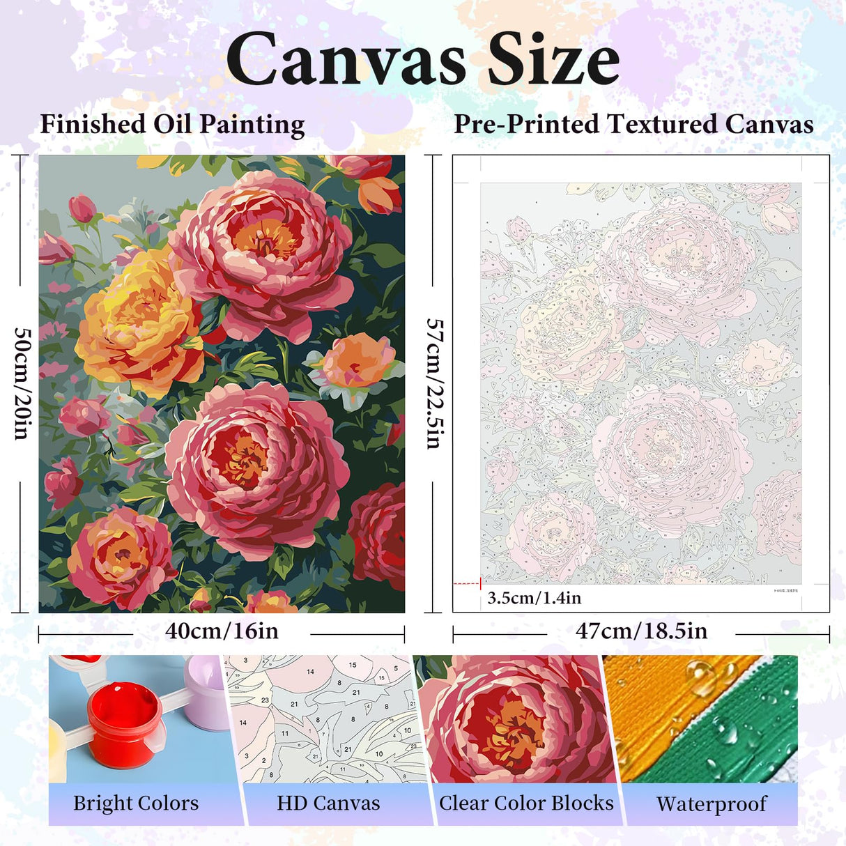 Camocin Paint by Numbers Kit for Adults - Flowers Adult Paint by Number Kits on Canvas Without Frame for Beginner, Peony Floral Oil Painting by Numbers Kit for Gift Home Wall Decor 16x20 Inch Camocin