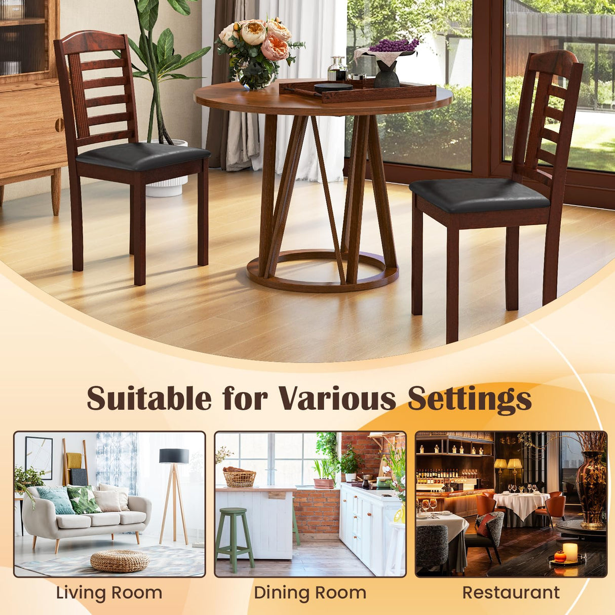 GOFLAME Wooden Dining Chairs Set of 4, Upholstered Kitchen Chairs with Faux Leather Padded Seat & Rubber Wood Frame, Mid-Century Armless Side Chairs, Dinette Chairs for Dining Room, Restaurant GOFLAME