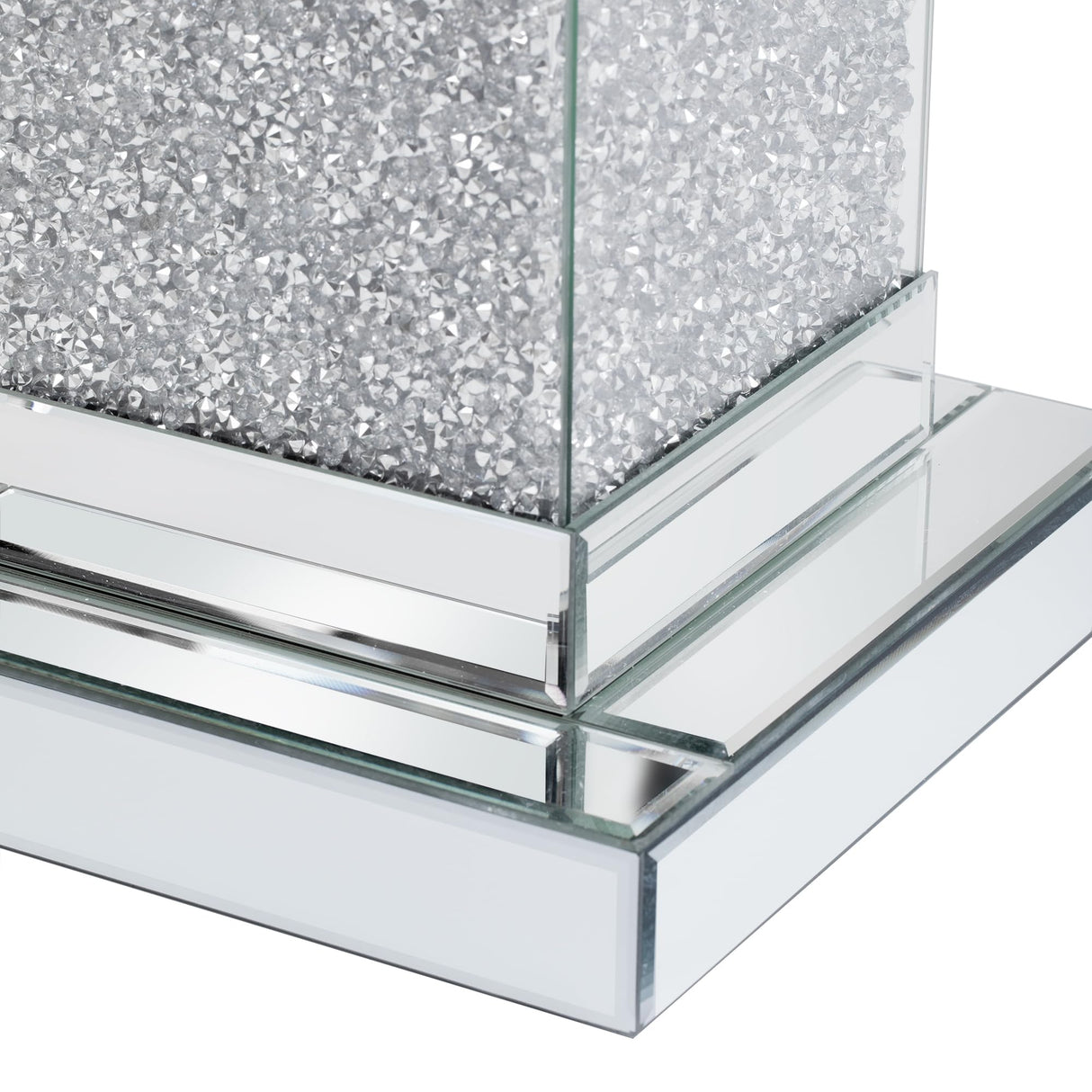 JIJIWANG Silver Mirrored End Table with LED Lights,Square Side Table with Crushed Diamond, Modern Gorgeous Bedside Table Nightstand for Bedroom Living Room Office JIJIWANG