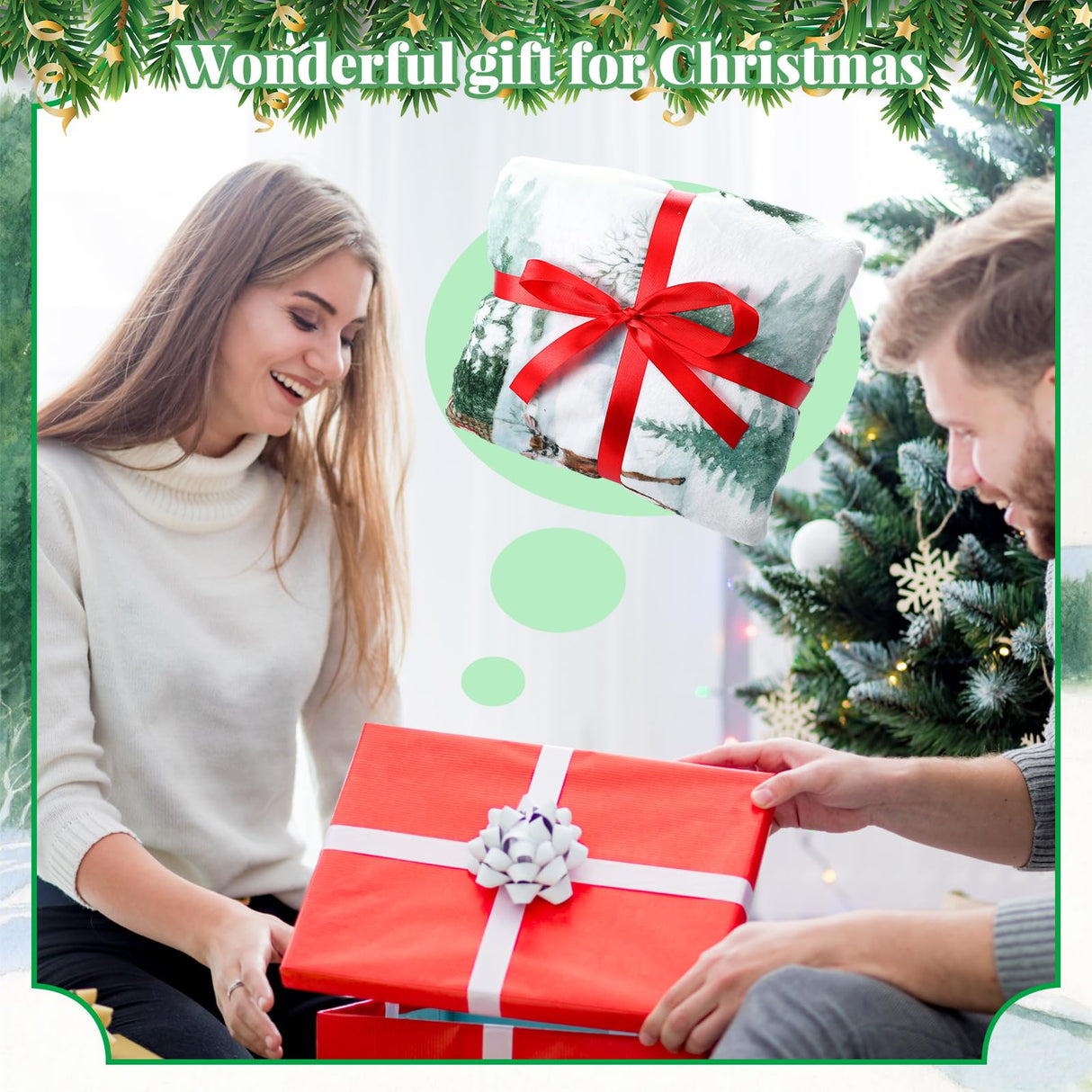 Breling Christmas Throw Flannel Blanket Winter Elk Cozy Fuzzy Warm Throw Blanket with Holiday Themed Print Christmas Gift for Winter Couch Sofa Bed Home Decor 60"x50" Breling