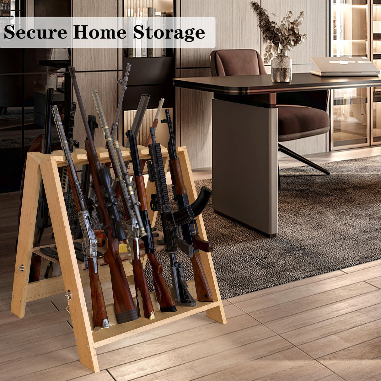 OSIEWEN Gun Rack,Wooden Portable Gun Racks Stand,12 Slot Indoor Outdoor Folding Rifle Rack Holder Use with Pistol Storage OSIEWEN