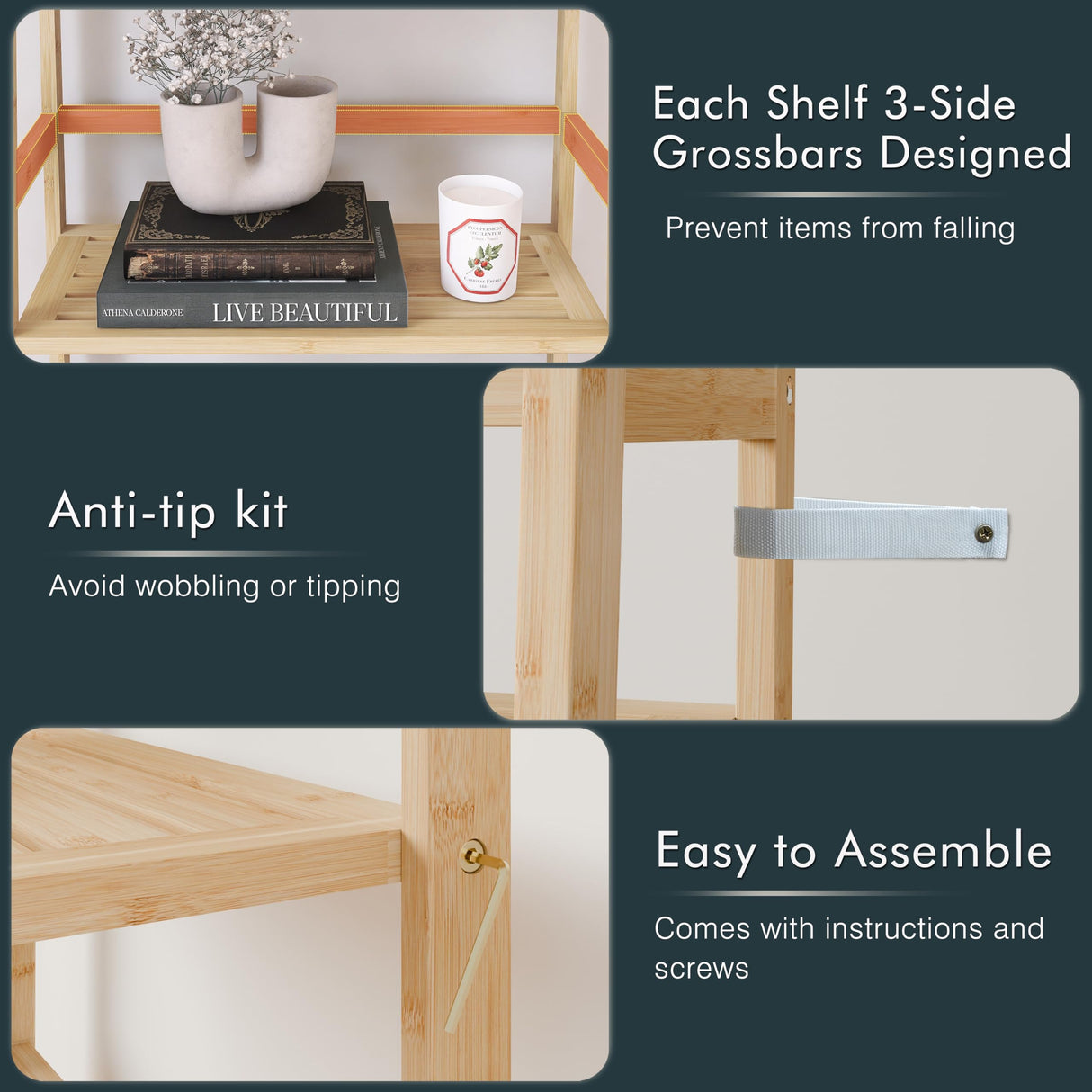 HITNET Bamboo 4-Tier Ladder Shelf - Versatile Storage & Display Rack for Home & Office HITNET