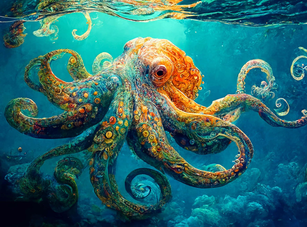 Cross & Glory - Deep Blue Octopus Odyssey - 1000 Piece Jigsaw Puzzle for Adults | Best New Marine Artwork Puzzle | Unique Brain Teaser Cross & Glory