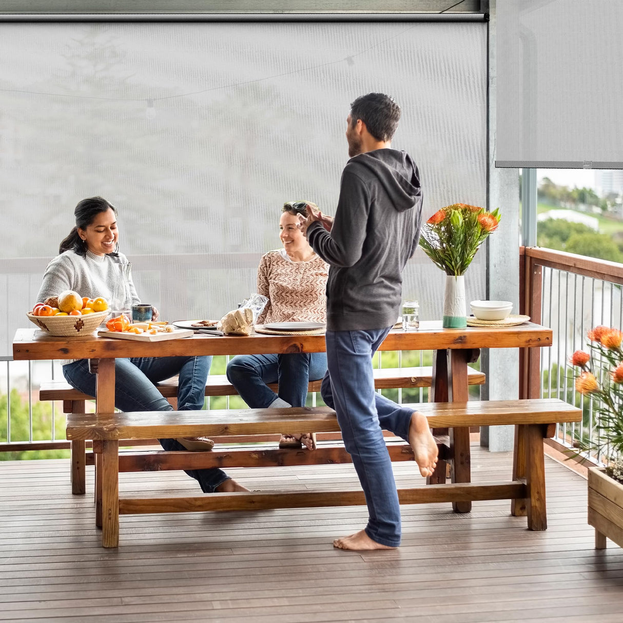 Outdoor Roller Shades for Patio with New Operation Mode (with Pull Rod-No Need Crank), Upgraded Materials Patio Shades Roller Up Outdoor with 95% UV Protection, Outdoor Blinds for Patio Proch May in Color