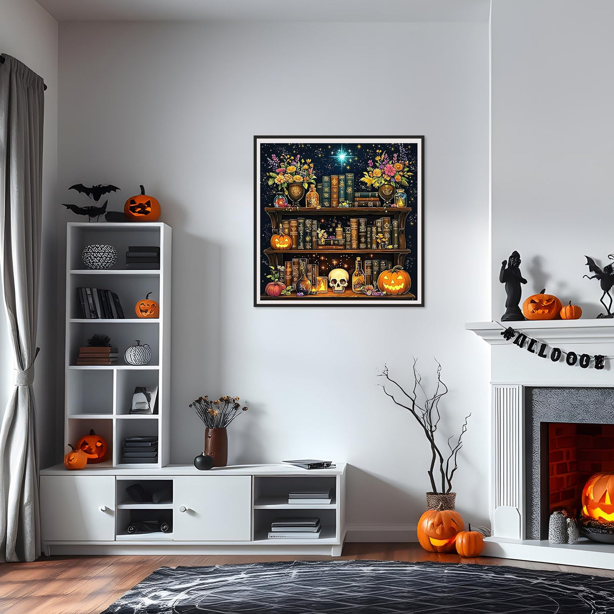 SENQAO Bookshelf Diamond Painting Kits for Adults, Goth Skul Diamond Art Kit Beginners DIY 5D Full Drill Round Magical Book Botanical Diamond Painting Gem Art for Home Wall Decor Gift 12x12inch SENQAO