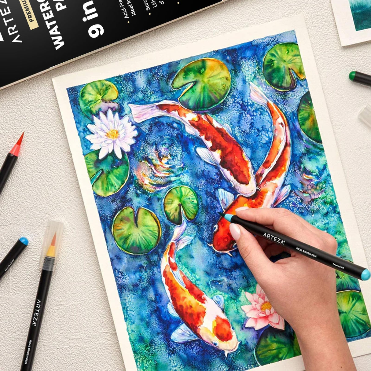 ARTEZA Watercolor Paper, 32 Sheets Each, 9x12 Inch Water Color Paper, 140lb/300gsm, Cold Press, Acid Free Art Paper ARTEZA