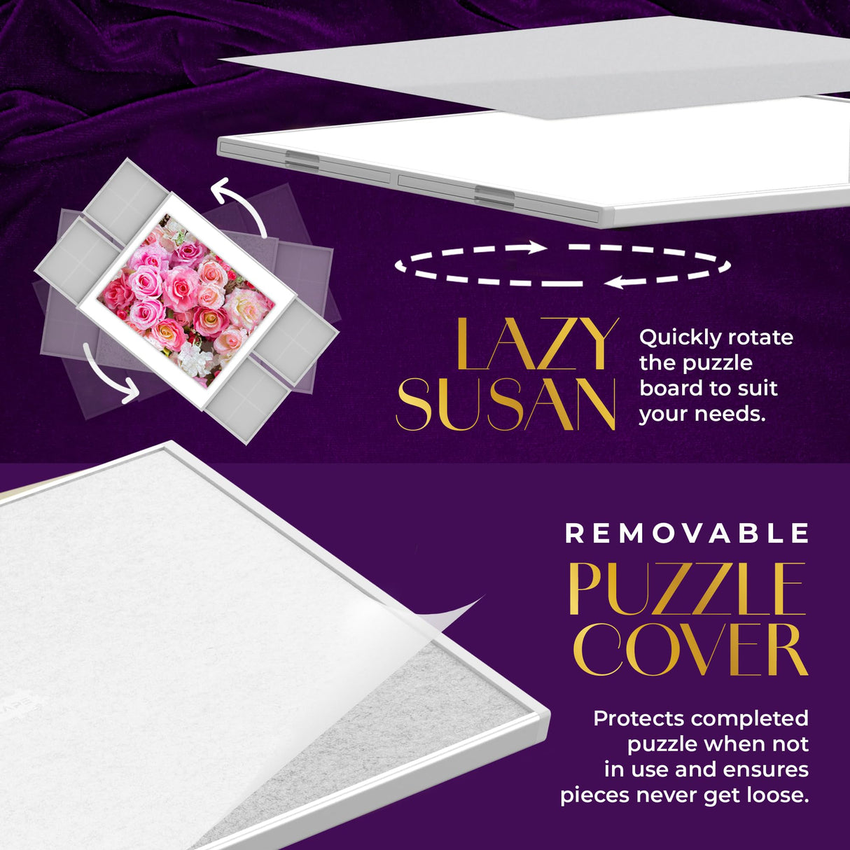 1500 Piece Aluminum Jigsaw Puzzle Board - 360° Rotating Jigsaw Puzzle Table with Drawers | 35” X 28” Portable & Dual Sided Board | Plastic Cover Included - Puzzles Tables for Adults PUZZSCAPE