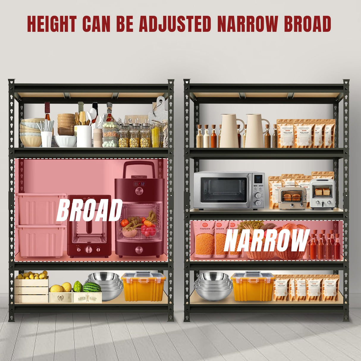 BIG RED 5 Tier Heavy Duty Garage Storage Shelving: Adjustable Metal Utility Shelving Rack for Garage, Basement, Pantry, Closet - 3,000lb Capacity (72"x48"x24") Black BIG RED