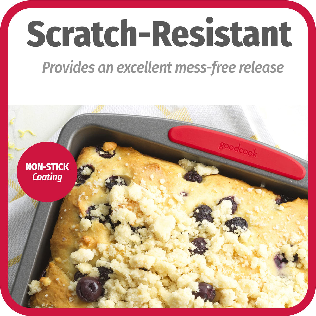 GoodCook MegaGrip 8” x 8” Non-Stick Square Baking Pan with Silicone Grip Handles - Heavy-Gauge Steel Cake Pan Baking Dish for Brownies, Bread, Cake, Baked Goods GoodCook