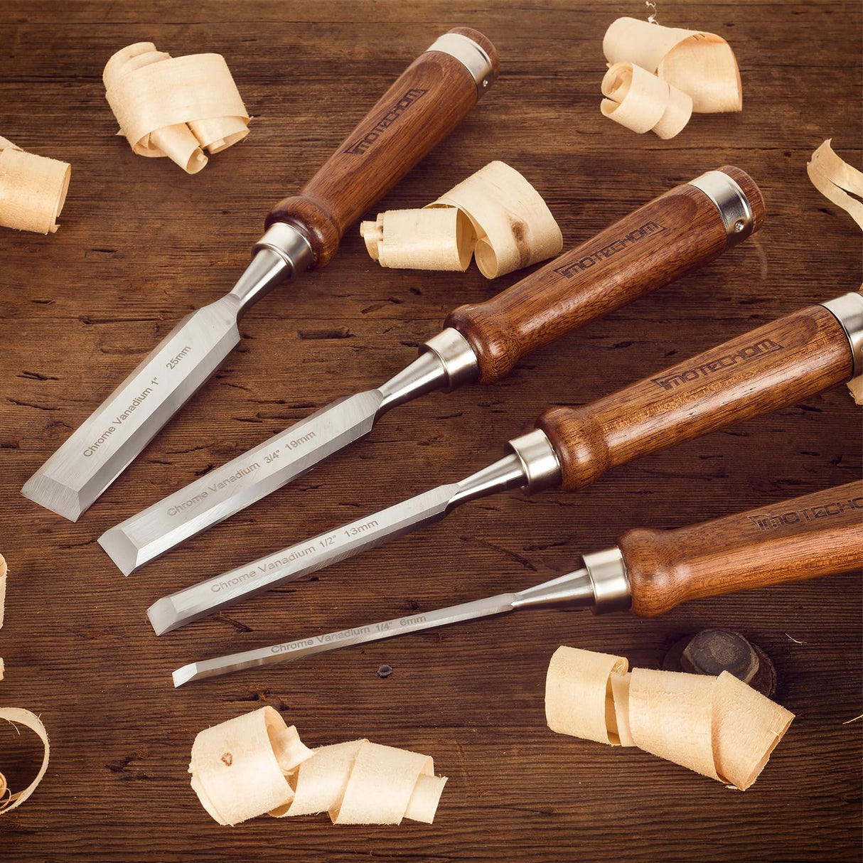 IMOTECHOM 4-Pieces Woodworking Wood Chisel Set with Canvas Bag, Razor Sharp CR-V 60 Steel Blades IMOTECHOM