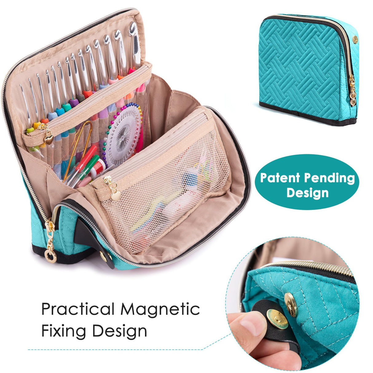 MYBAGZING Crochet Hook Case with 14 Size Crochet Hooks Set 2mm(B)-10mm(N) Ergonomic Crochet Hooks with Crochet Case Stand Up - Crochet Hook Organize for Crochet Lovers, Crochet Kit for Beginners MYBAGZING