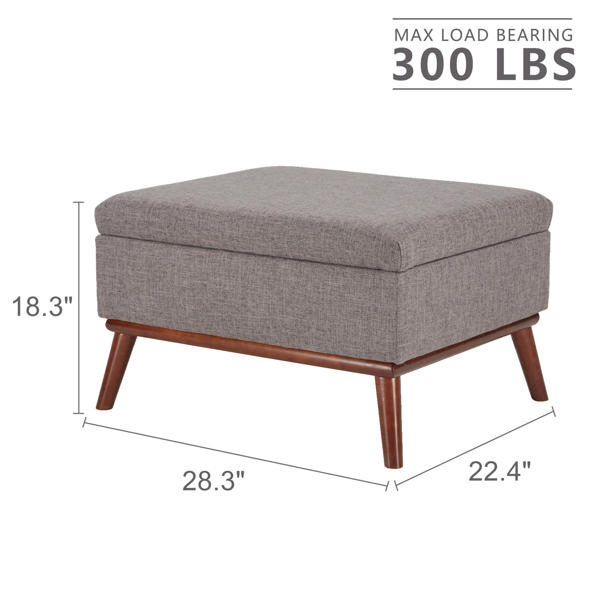 Tbfit Large Ottoman with Storage, 28.3“ Mid Century Modern Rectangle Coffee Table with Lid Lifting Function and High Wooden Legs, Oversized Storage Ottomans for Living Room, Office Room Tbfit