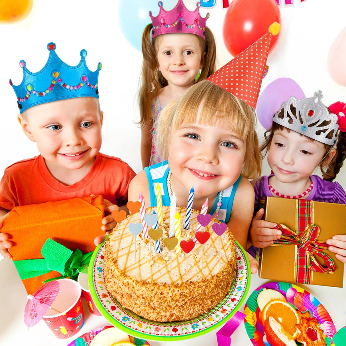 JOELELI 31pcs Crown Craft for Kids, 24pcs Foam Princess Tiara Crowns with Gem Diamond Tattoo Sticker- Make Your Own Queen King Crown Hat for Boys Girls, DIY Craft Princess Party Suppies Hats JOELELI