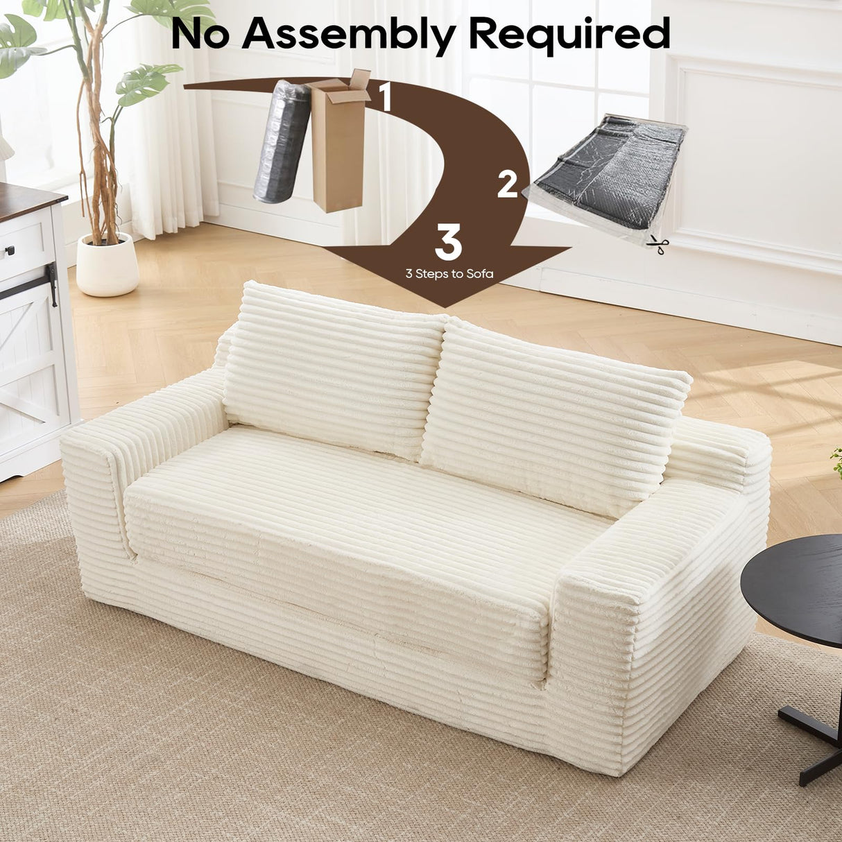 GNIXUU Corduroy Cloud Loveseat Sofa, 2 in 1 Convertible Sleeper Sofa with Fixed-Shape Frame, Comfy Folding Boneless Love Seat Couches for Living Room, Apartment, Small Spaces Beige GNIXUU