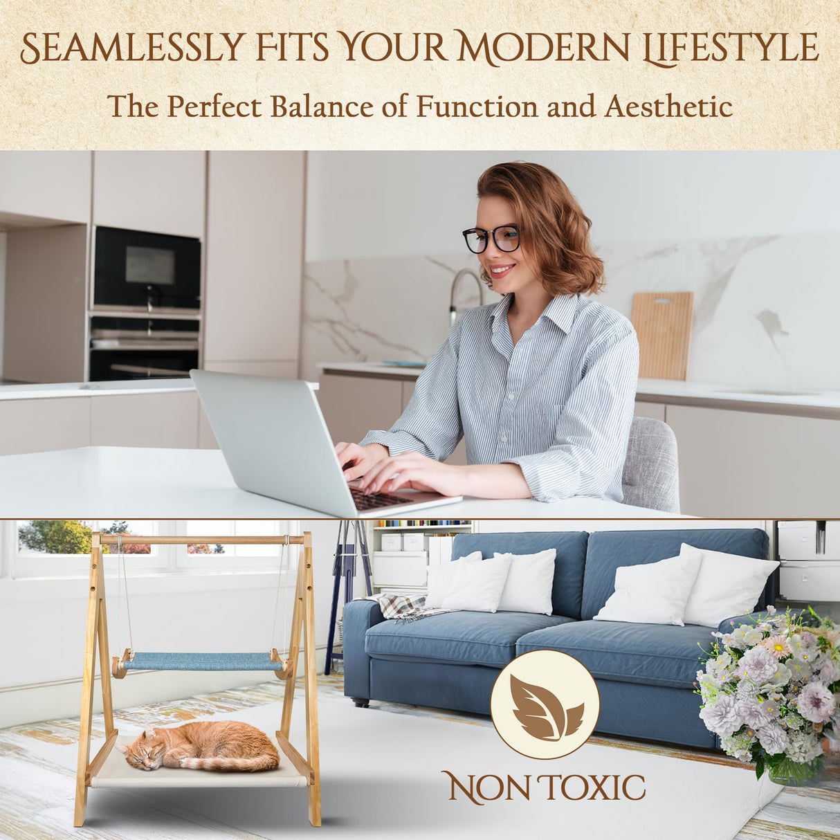 Handy Hound Cat Hammock Bed – The Premium Choice in Cat Beds for Indoor Cats Washable for Ultimate Comfort. 26" L x 21" W x 32" H Handy Hound