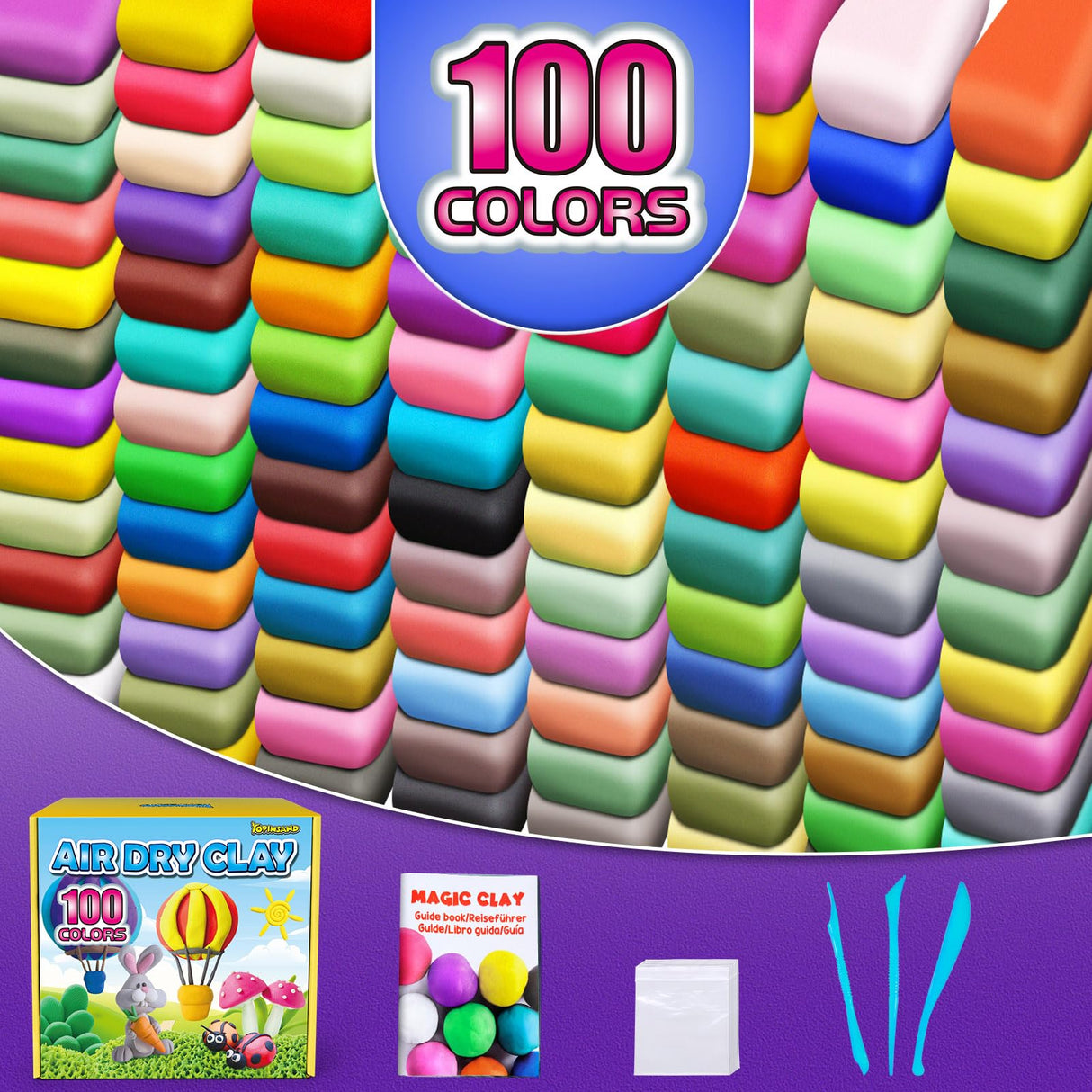 Air Dry Clay 100 Colors, Modeling Clay for Kids, DIY Molding Magic Clay, Gift for Kids YOPINSAND