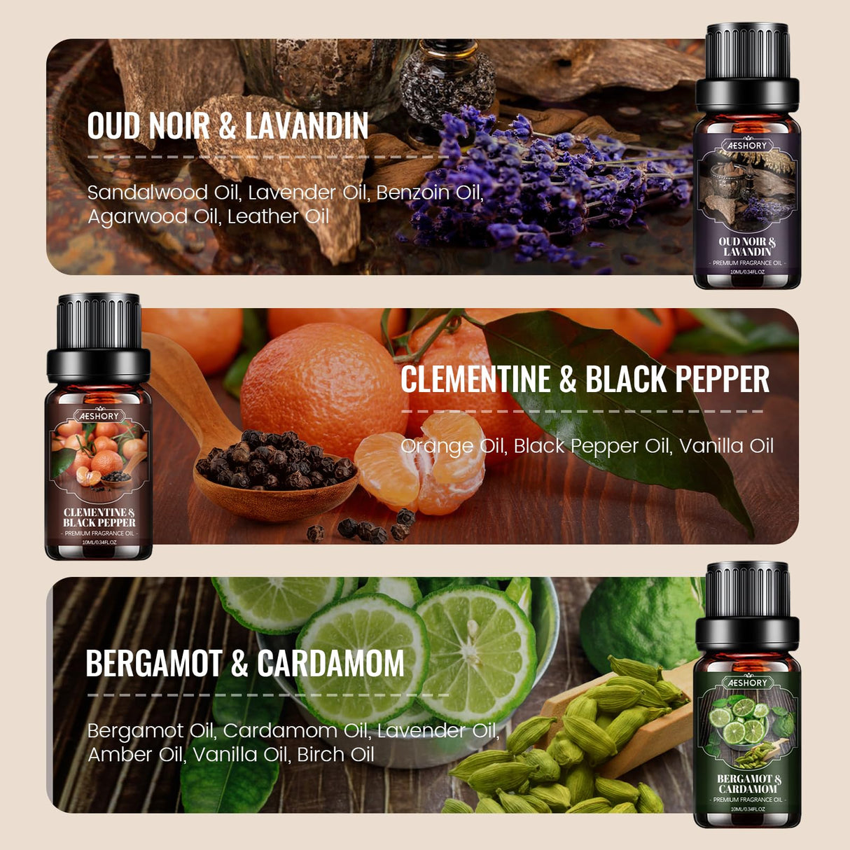 Men Essential Oils Set, Fragrance Oil for Diffuser, Leather, Tobacco, Cedar, Bourbon Whisky, Bergamot, Candle Scents for Candle Making, Soap Making Supplies, Man Aromatherapy Diffuser Oils Kit(6x10ML) Aeshory