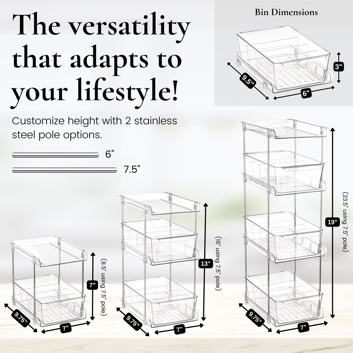 3 Tier Clear Under Bathroom Sink Organizer Pull Out Drawer | Bathroom Cabinet Under Sink storage | Under Vanity Organizer | Medicine Cabinet Storage | (2 Pack) ARSLY