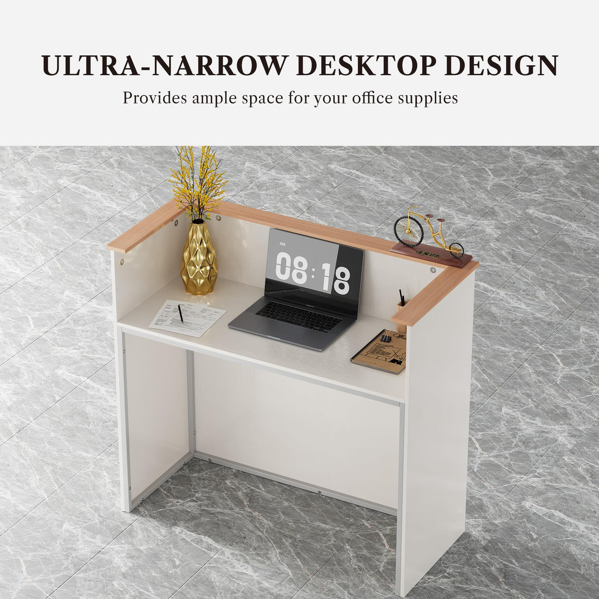 LIKEMET Reception Desk with Counter, Modern Front Reception Room Table, 47 inch Retail Counter for Checkout, Lobby, Beauty Salon, Home Office Desk, Black (White) LIKEMET