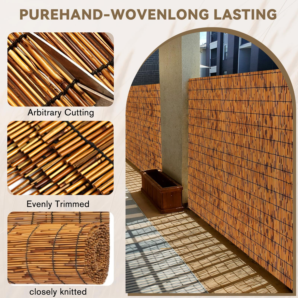 KOIUEYW Natural Reed Fencing Rolls, Decorative Bamboo Fencing 4ft High Roll Reed Screen Curtain, Natural Reed Bamboo Fencing for Outdoor Balcony Patio Garden Backyard (Light Russet) KOIUEYW