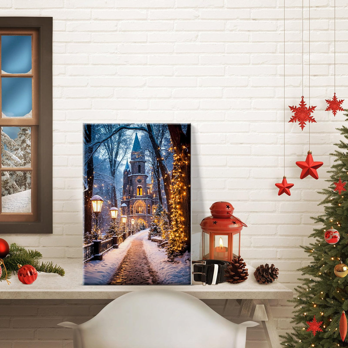 JOOZ Christmas Paint by Numbers Kit for Adults with Frame House Paint by Number with Easel Winter Scenes Paint by Number with Frame DIY Landscape Oil Painting Kits for Gift Home Wall Decor 8x12 Inch JOOZ