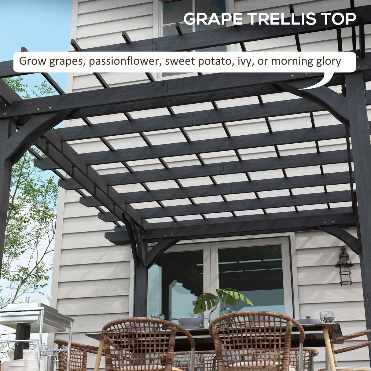 Outsunny 12' x 10' Outdoor Pergola, Wood Grape Gazebo for Climbing Plant Support, Garden, Patio, Backyard, Deck, Gray Outsunny