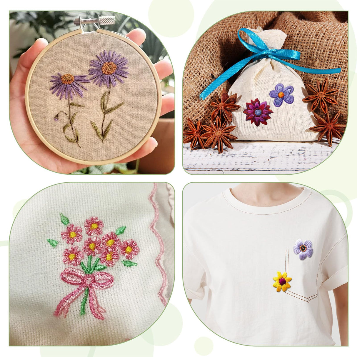 JIYIN 3 Sheets of Water Soluble Embroidery Stabilizers, A4 Water Soluble Stabilizer for Embroidery Patterns, Adhesive Daisy Leaves Butterfly Embroidered Transfer Paper Washable for Hand Sewing JIYIN