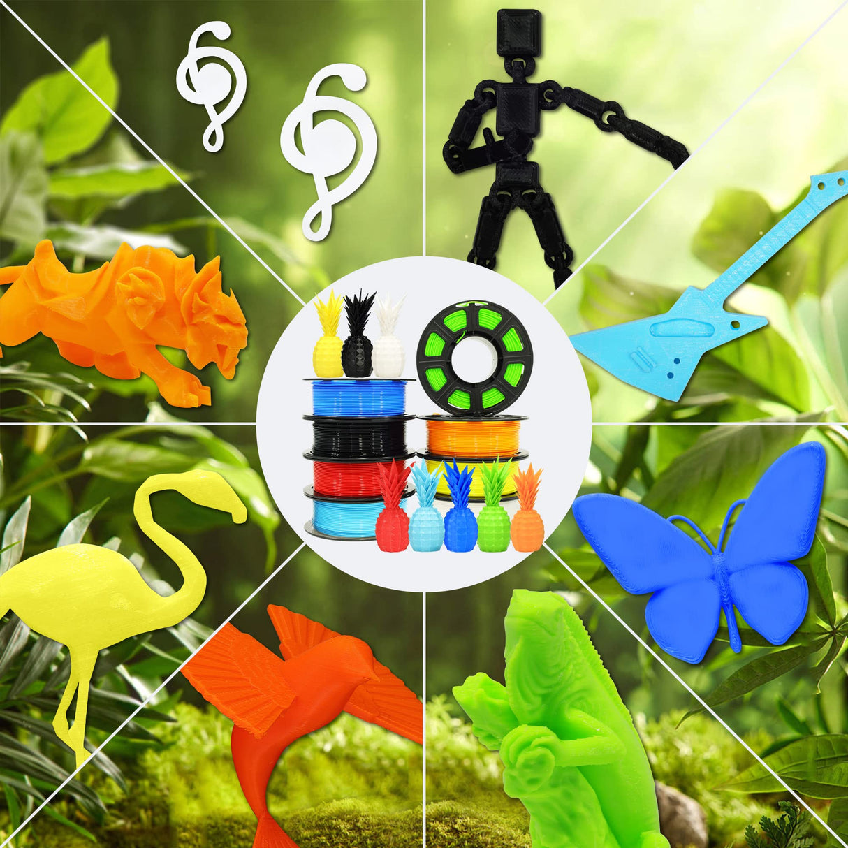 1.75mm 8 Spools Popular Colors 3D Printer PLA Filament Bundle Pack: Black White Red Blue Yellow Orange Limegreen SkyBlue, Each Spool 250g, Widely Compatible, Total 2Kg 3D Printing Filament Bblife