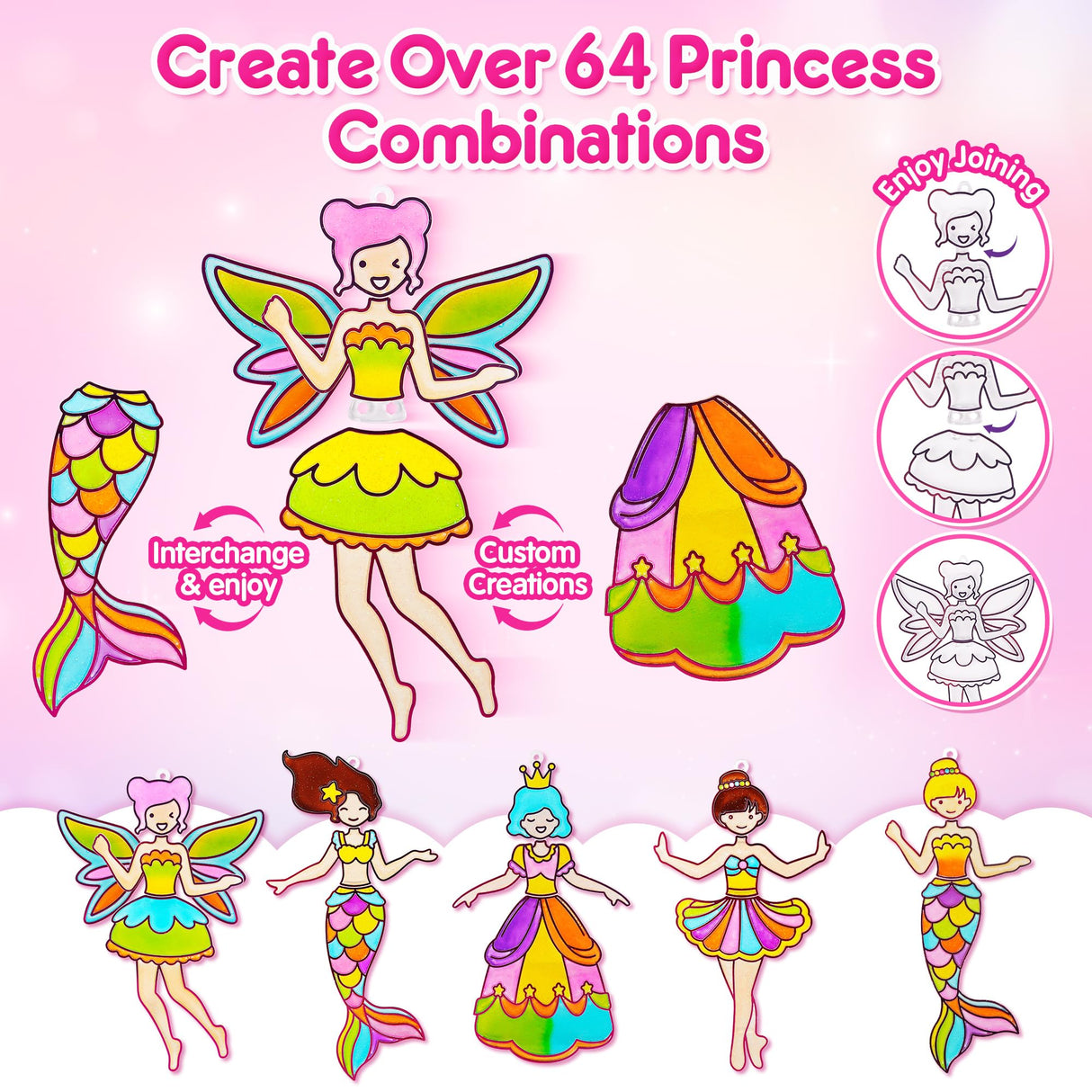 Mocoosy Princess Window Art Kit, DIY Suncatcher Arts and Crafts Kit for Kids Ages 6-8 9-12, Stained Glass Window Art Painting Set for Girls, Unicorn Toys Birthday Gift for Girls 4 5 7 9 10 Years Old Mocoosy