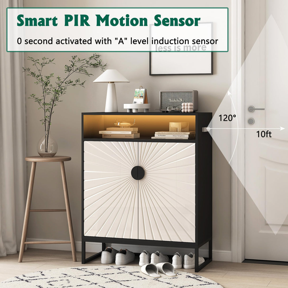 HOLISUN Modern Shoe Storage Cabinet for Entryway, 31.5" Shoe Rack Organizer with Doors and Ajustable Shelf, Shoe Cabinet with LED Lights for Hallway, Entrance (Black+Light Yellow+LED 31.5") HOLISUN