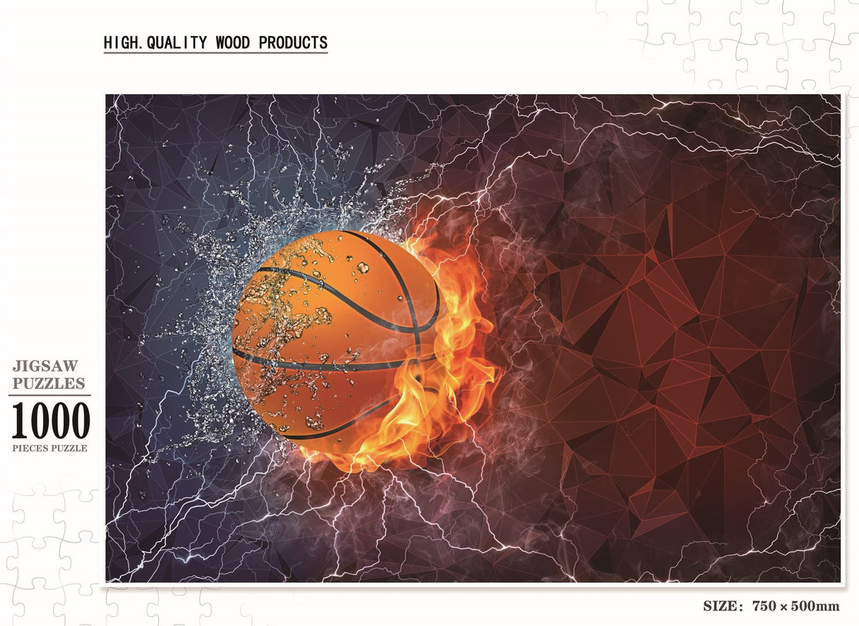 Jigsaw Puzzles 1000 Pieces for Adults -Basketball Ball on fire- Premium Wooden Perfect Interlocking Clear Printing YINGJIEKISSU