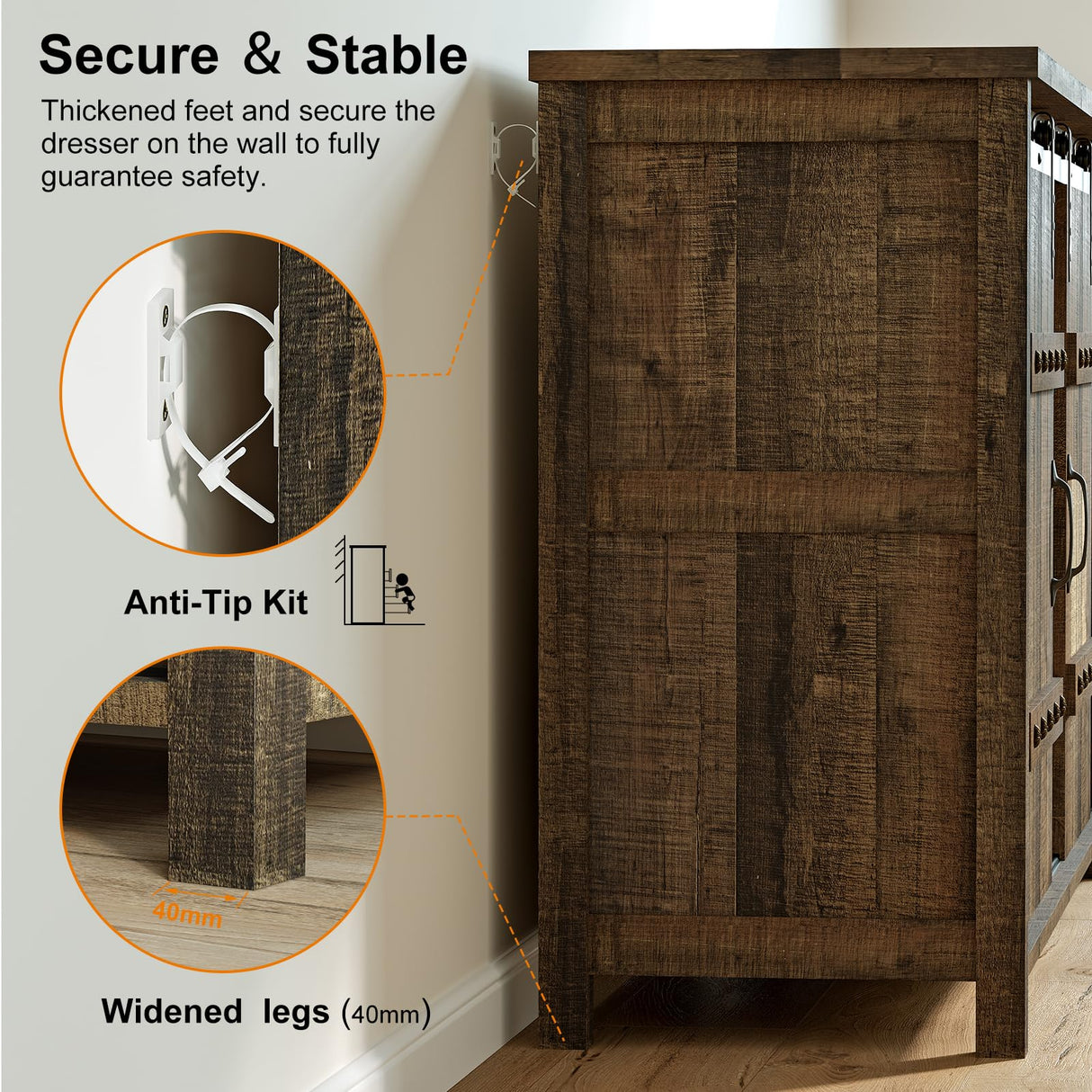 REAHOME 60" Buffet Cabinet with Storage, Farmhouse Sideboard Buffet Cabinet with Sliding Barn Doors & 3 Drawers, Wood Coffee Bar Cabinet Buffet Table for Kitchen, Dining Room, Rustic Brown REAHOME