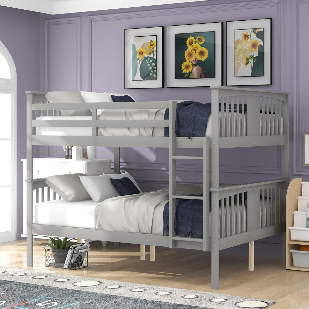 Merax Full Over Full Bunk Bed Convertible to Two Separate Beds, Solid Pine Wood Frame with Safety Guardrail & Headboard/Footboard, Sturdy Durable Design, for Teens/Adults, No Box Spring Needed, Grey Merax