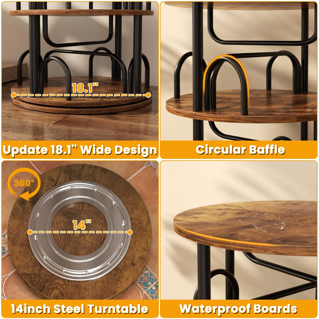 Aheaplus 6 Tier Rotating Bookshelf Tower, Revolving Bookcase, 360° Round Spinning Book Shelf, Narrow Swivel Bookshelves Vertical Turning Corner Bookshelf Organizer for Small Space, Rustic Brown Aheaplus