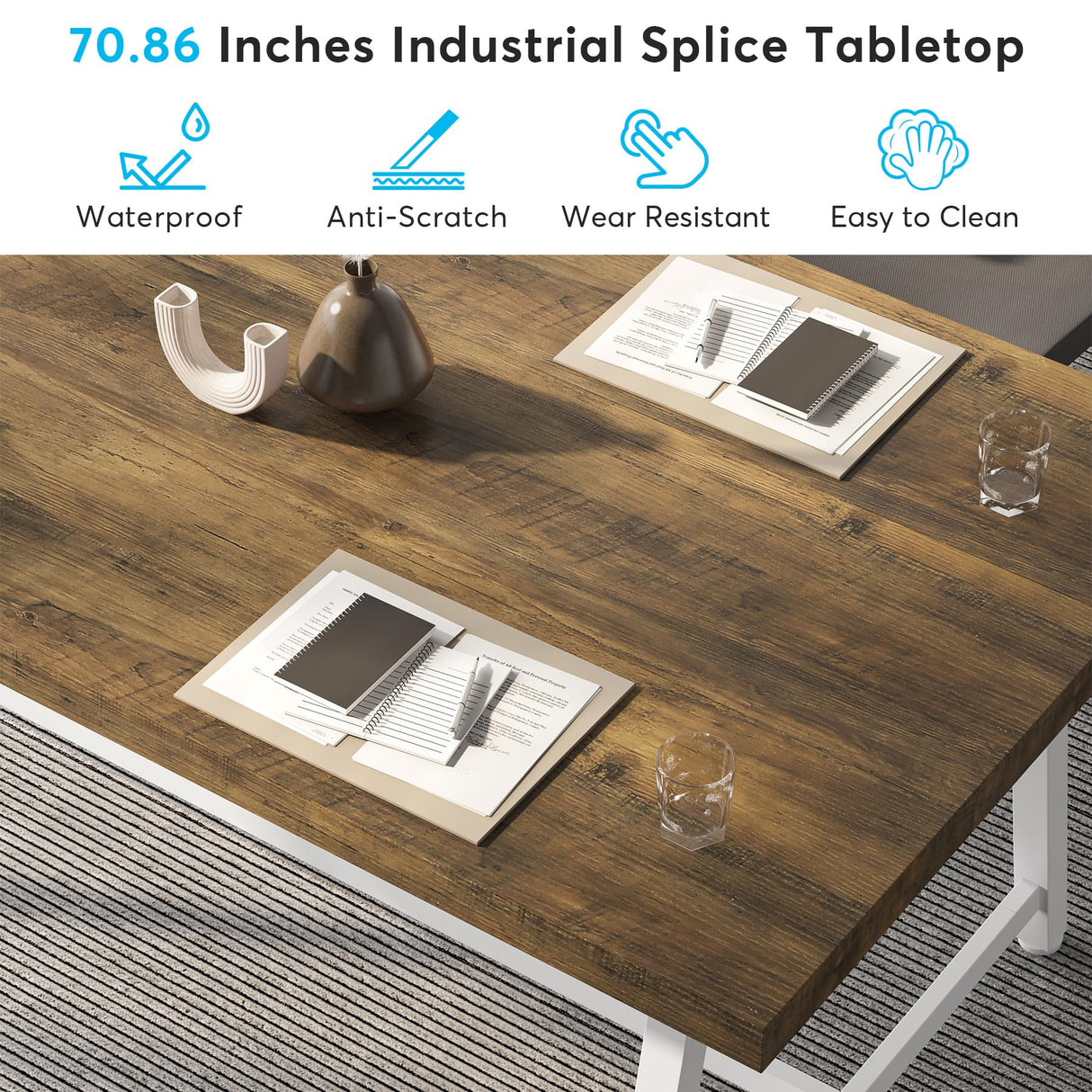 Tribesigns 6FT Rectangle Conference Table, 70.87L x 33.46W x 29.92H Inches Meeting Table for Conference Room, Vintage Wood Office Executive Desk with Strong Metal Frame for 6 People (Oak) Tribesigns