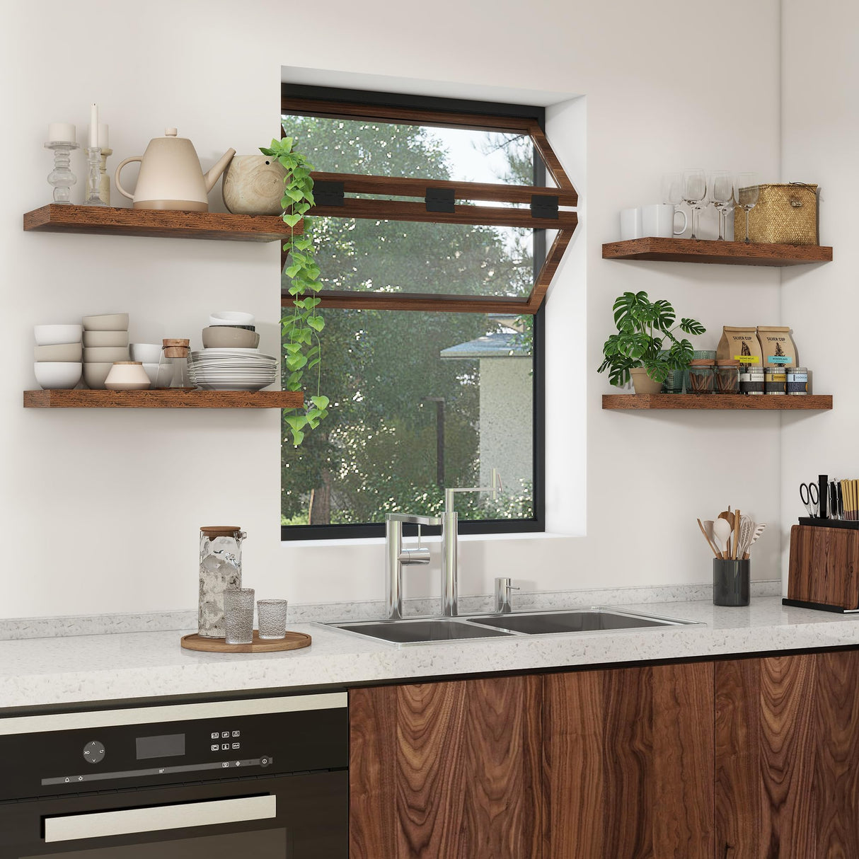 Heimlove 24 inch Floating Shelves for Wall,9.3 inch deep Brown Bathroom Over Toilet Shelf,Wall Mounted Rustic Wood Shelves for,Bedroom,Living Room,Kitchen,Office Decor Set of 2-Brown Heimlove