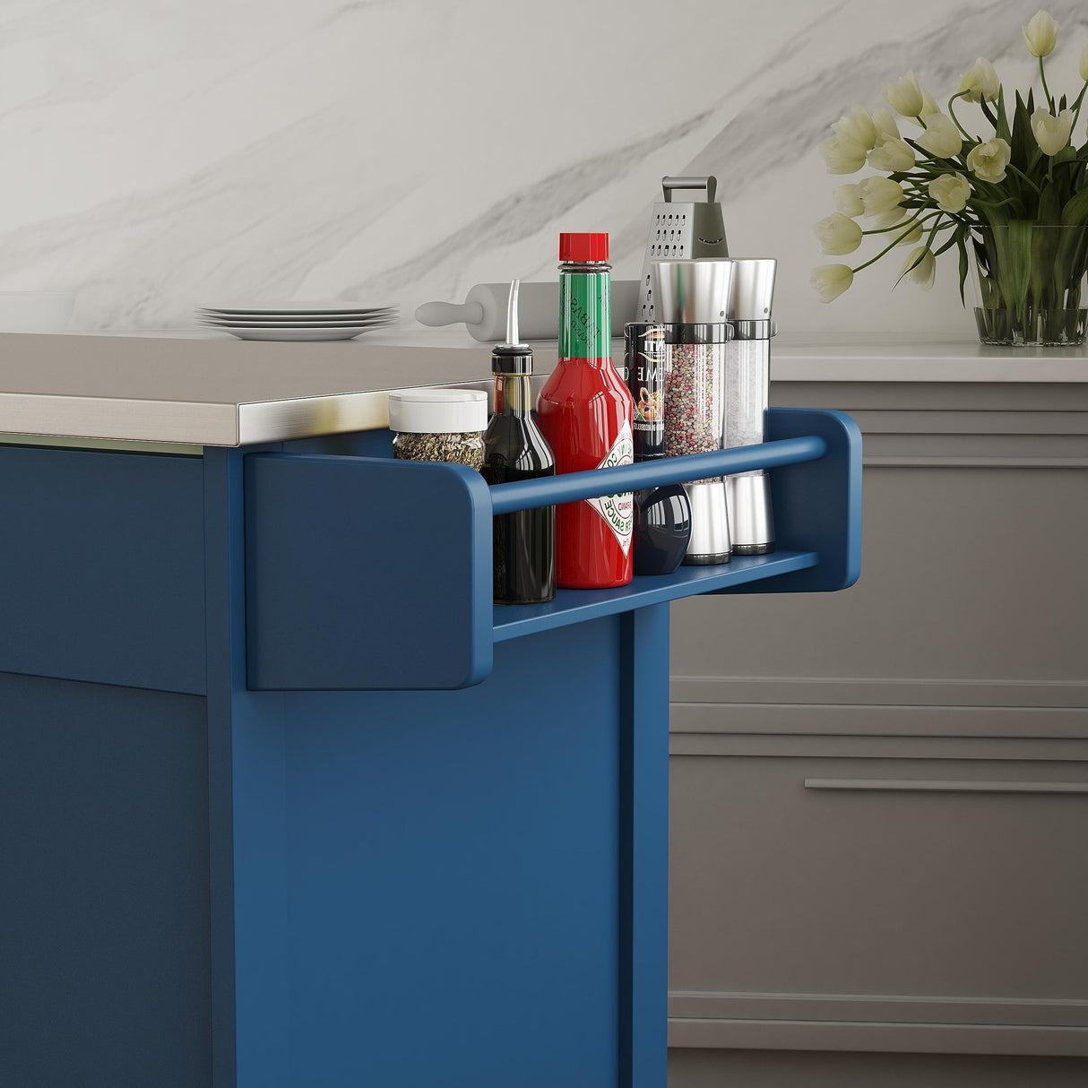 homestyles Mobile Kitchen Island Cart with Stainless Steel Top, Blue homestyles