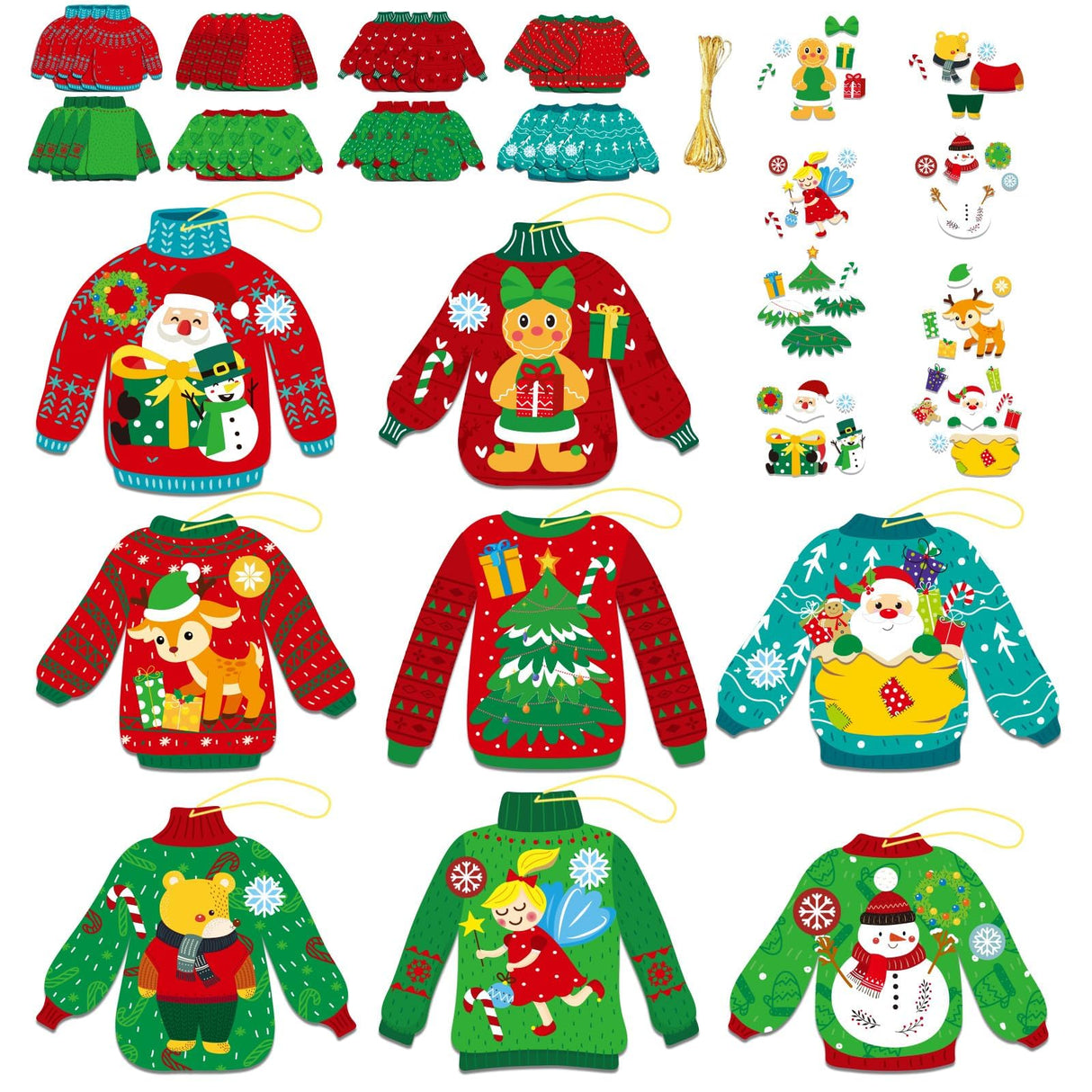 32 Sets Christmas DIY Art Craft Kits Christmas Ugly Sweaters Ornaments Art Sets Christmas Winter Stickers Arts and Crafts Bulk for Kids Snow Holiday Xmas Theme Classroom Activities Party Decorations Qyeahkj