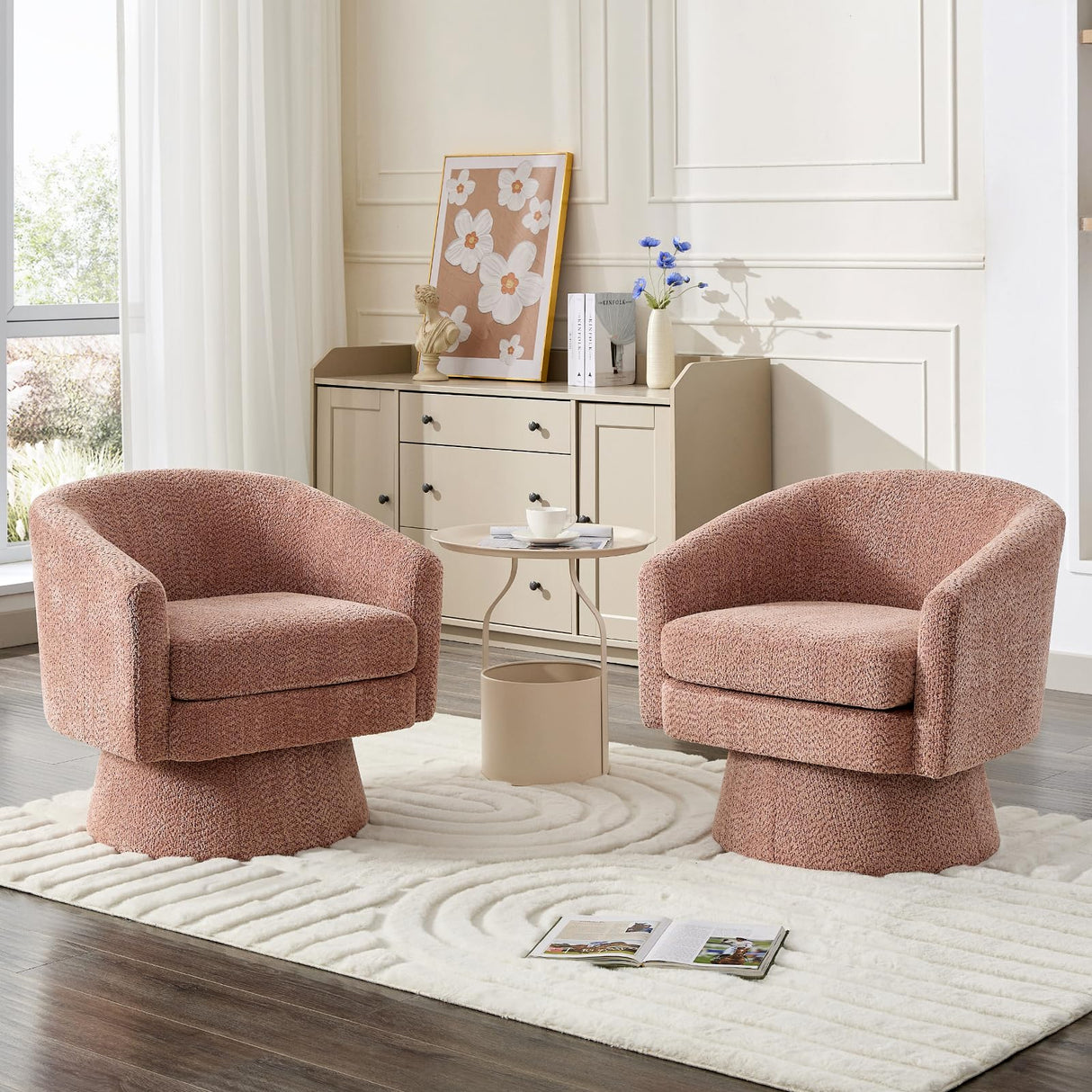 360°Swivel Accent Chair with Arms,Cozy Round Chenille Fabric and Soft Cushion Arm Chair for Living Room Bedroom Reading MilleLoom
