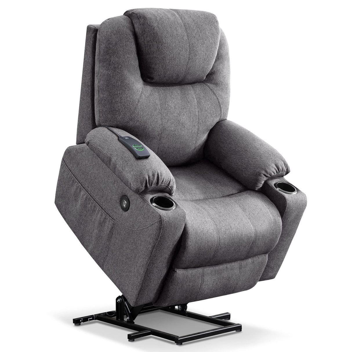 MCombo Medium Power Lift Recliner Chair Sofa with Massage and Heat for Elderly, 3 Positions, Cup Holders, and USB Ports, 2 Side Pockets, Fabric 7040 (Medium, Gray) MCombo