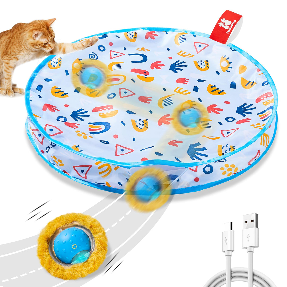 Potaroma Interactive Cat Toys, Fast Moving Ball in Play Mat, Automatic Motion Activated Ball Hide and Seek for Indoor Exercise Kicker, Animal Squeaky, 28 Inch Mat Potaroma