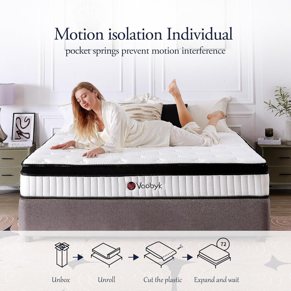 Vaobyk Queen Mattress, 12 inch Hybrid Queen Mattress in a Box, Memory Foam Mattress with Pocket Springs, Pressure Relief & Motion Isolation, CertiPUR-US Certified, Medium Firm Vaobyk